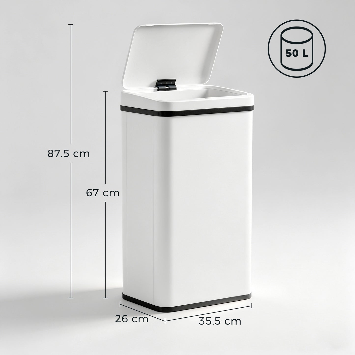 HOMCOM 50L Sensor Bin With Soft Close Lid Stainless Steel Automatic Touchless Motion Sensor Kitchen Bin White