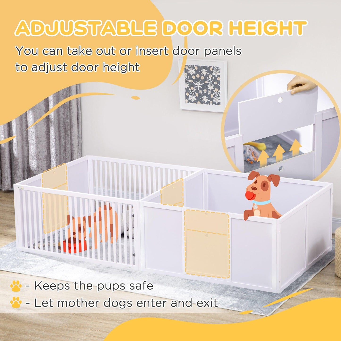 PawHut White 7-Panel Baby Dog Playpen with 3 Doors and Two-Room Design - ALL4U RETAILER LTD