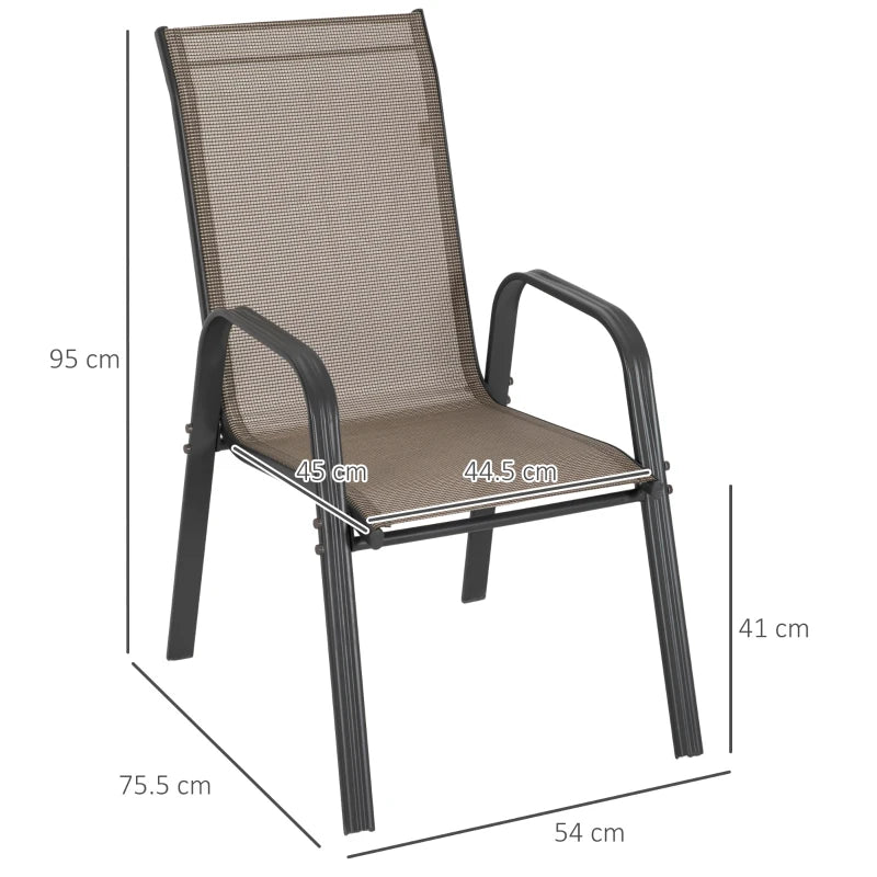 Outsunny Set of 4 Garden Dining Chair Set Outdoor w/ High Back Armrest Grey - ALL4U RETAILER LTD