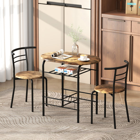 HOMCOM Three Piece Compact Dining Set With Two Chairs And Table In Rustic Brown Metal Frame And MDF Tops Space Saving