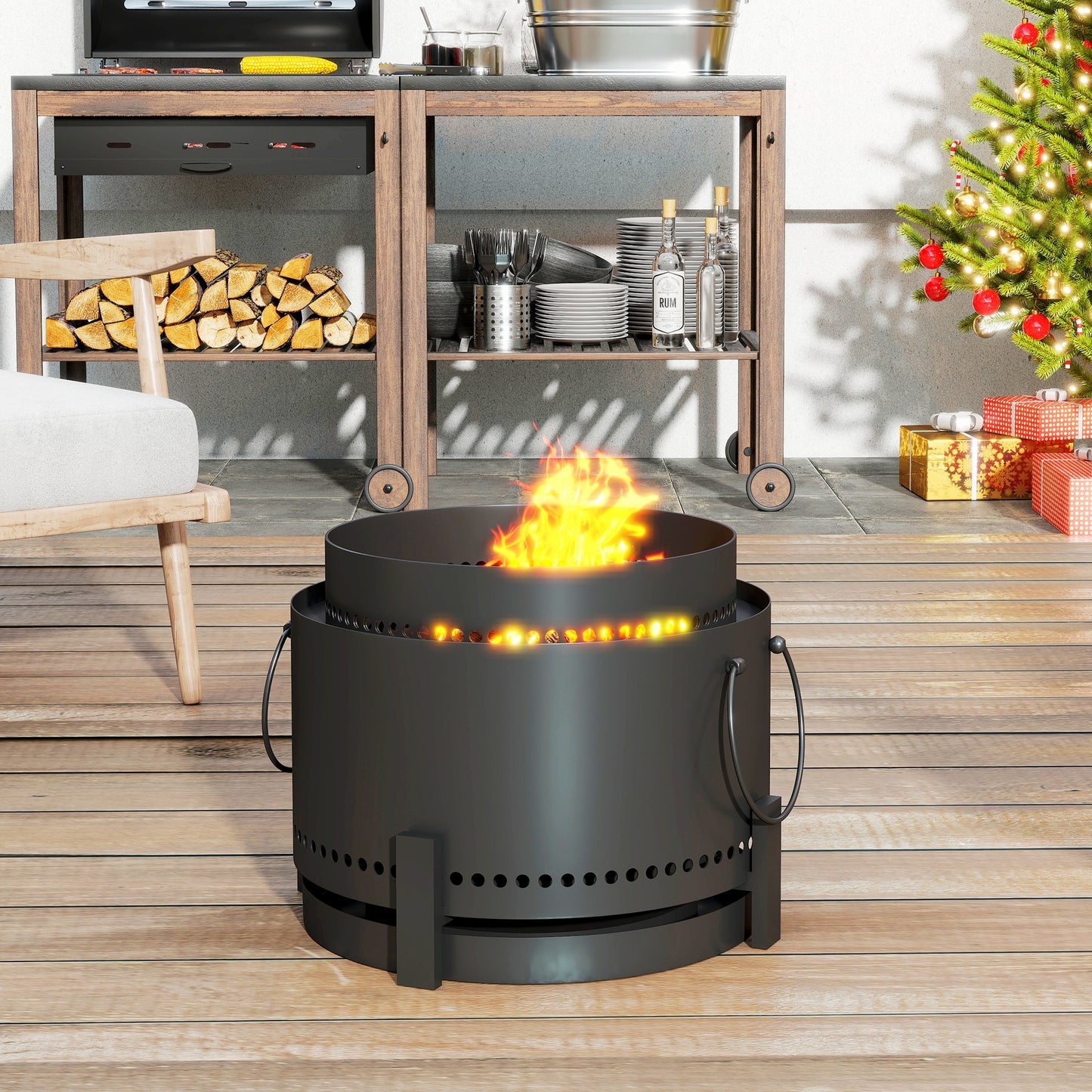Outsunny Smokeless Fire Pit With Ash Catcher 37cm Portable Wood Burning Firepit For Garden Camping Bonfire