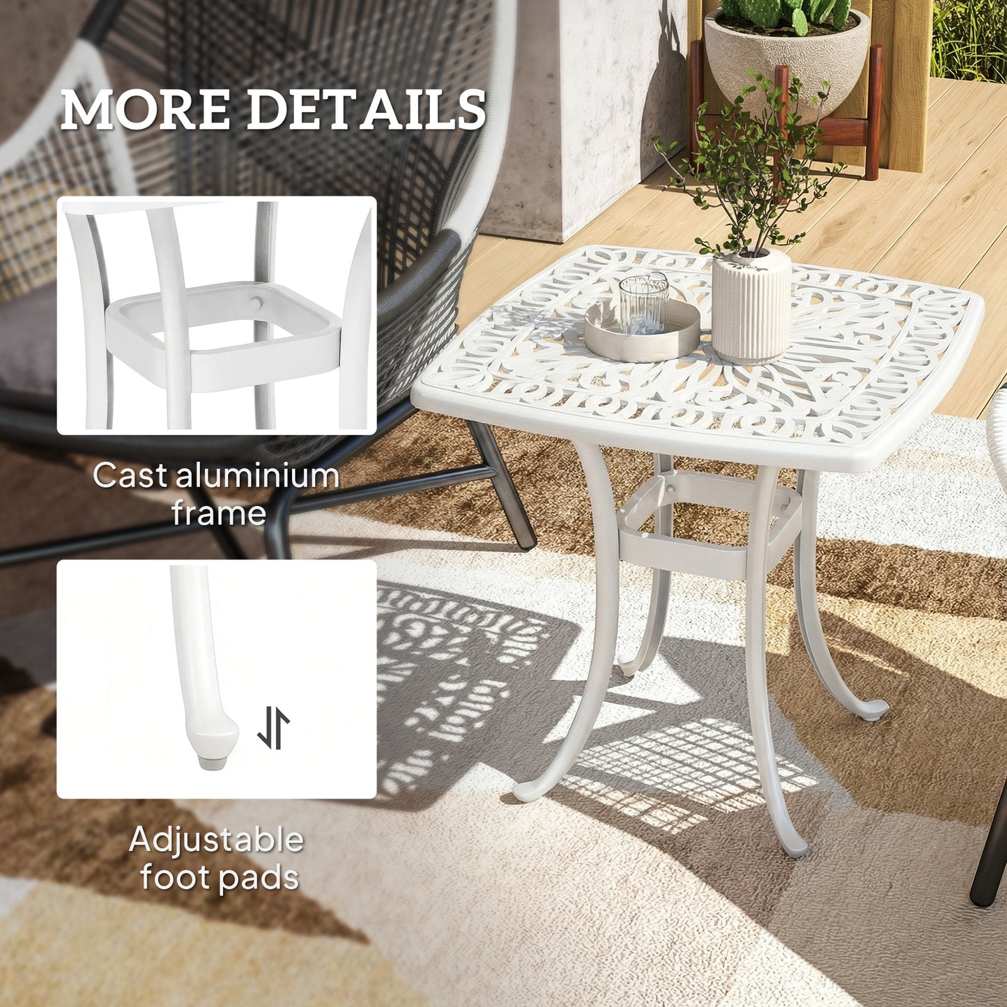 Outsunny Outdoor Cast Aluminium Patio End Table For Garden With 38mm Umbrella Hole And Anti Slip Foot Pads