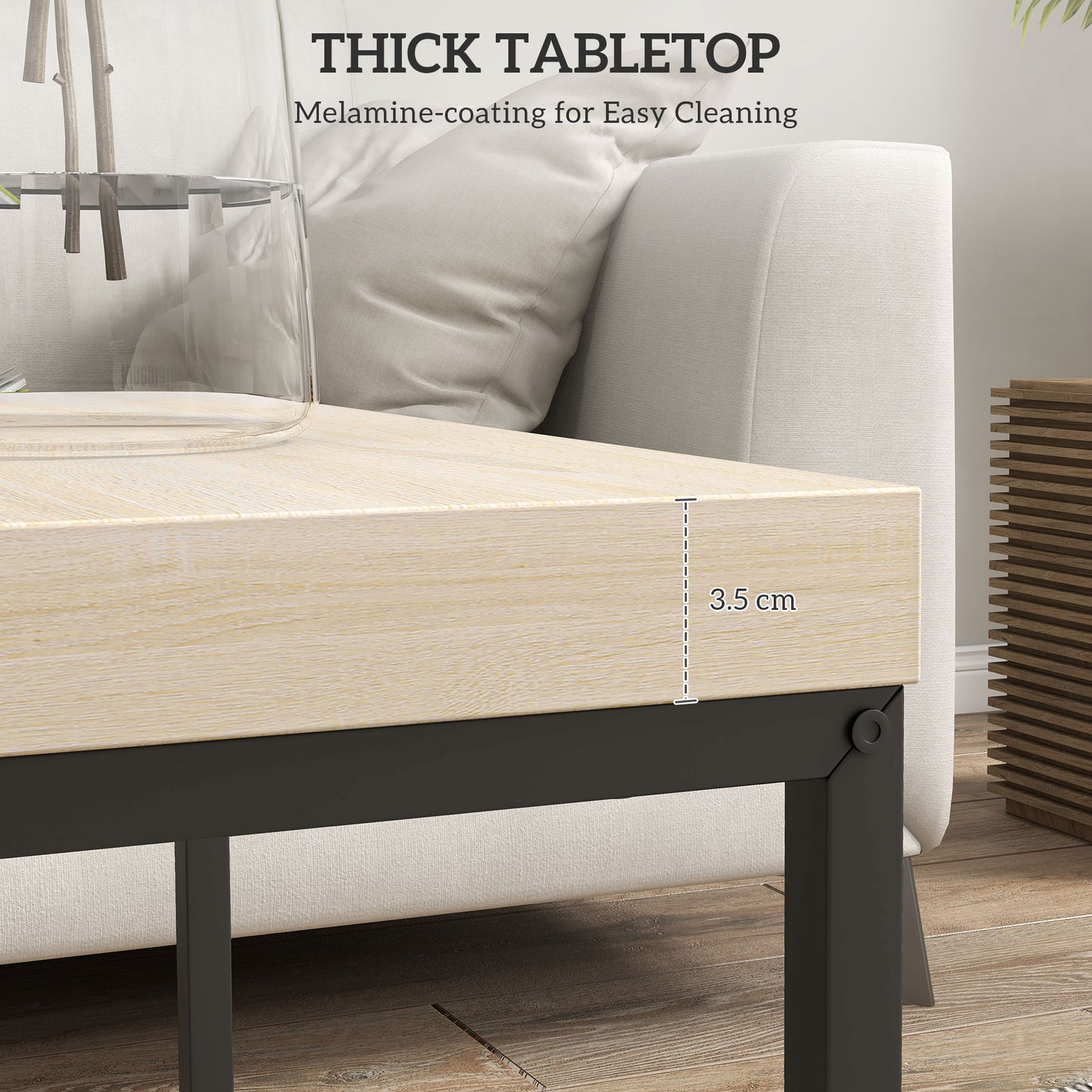 HOMCOM Nesting Coffee Table Set of 2 with 3.5cm Thick Oak Tabletop and Steel Frames