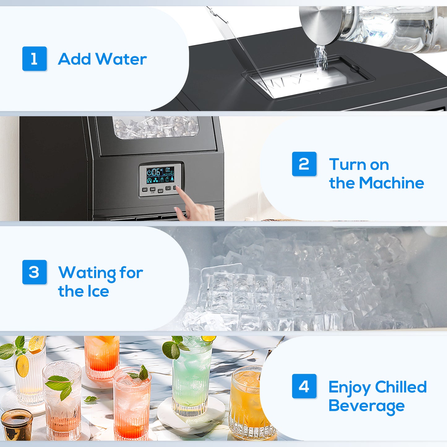 HOMCOM Commercial Ice Maker With 4 Kg Storage Black Front Transparent Cover 30 Kg Daily Square Ice Cubes Production