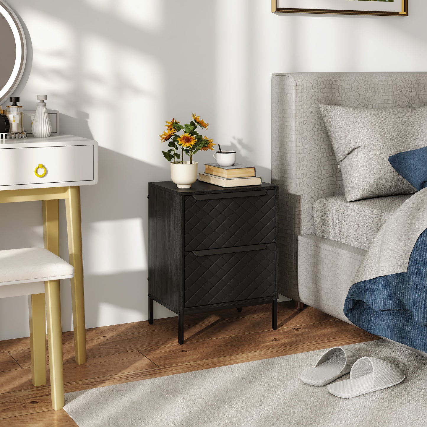 HOMCOM Chest Of Drawers With Fabric Drawers And Aluminium Handles Black Modern MDF Frame