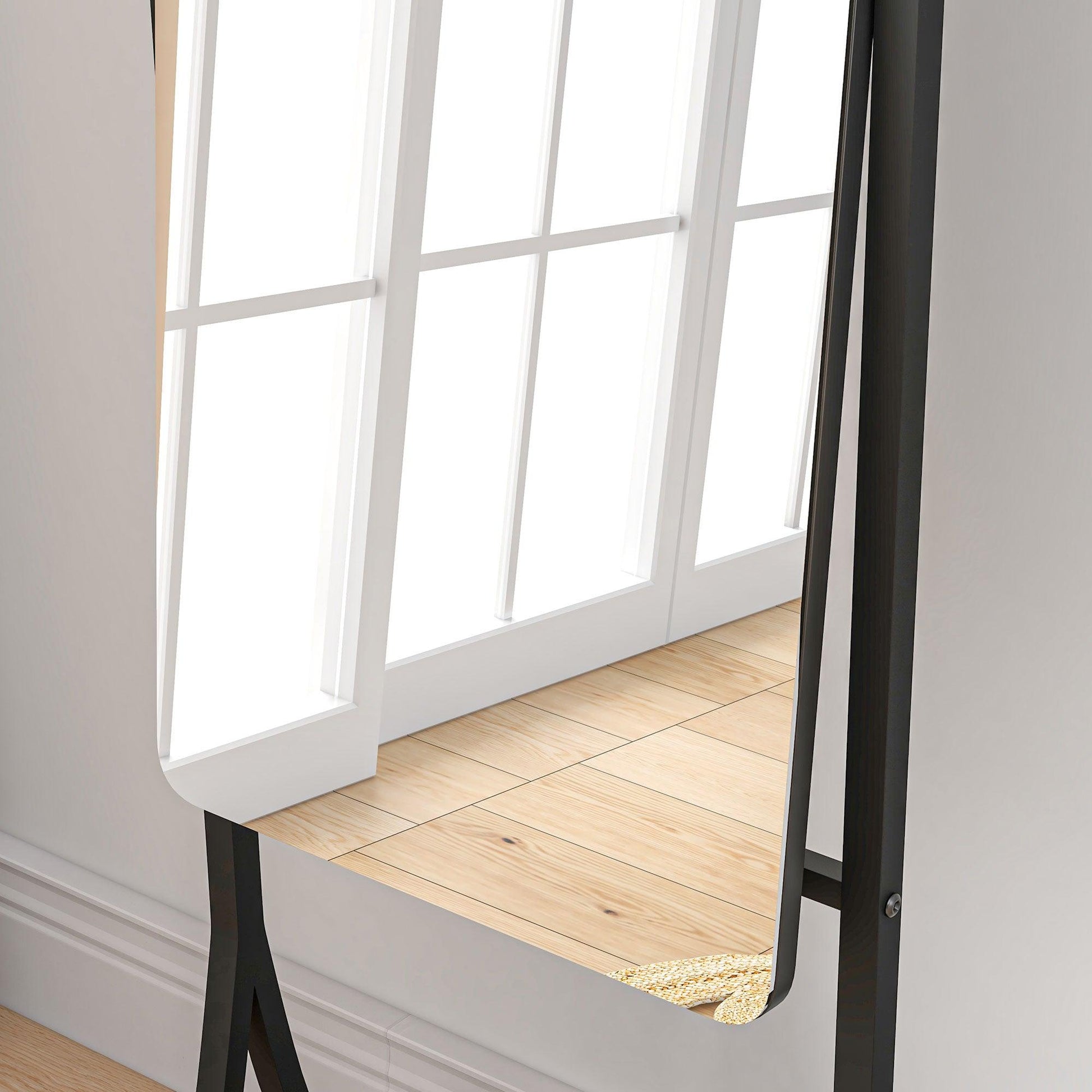 HOMCOM Freestanding Full Length Mirror Adjustable Full Body Mirror w/ Shelf - ALL4U RETAILER LTD