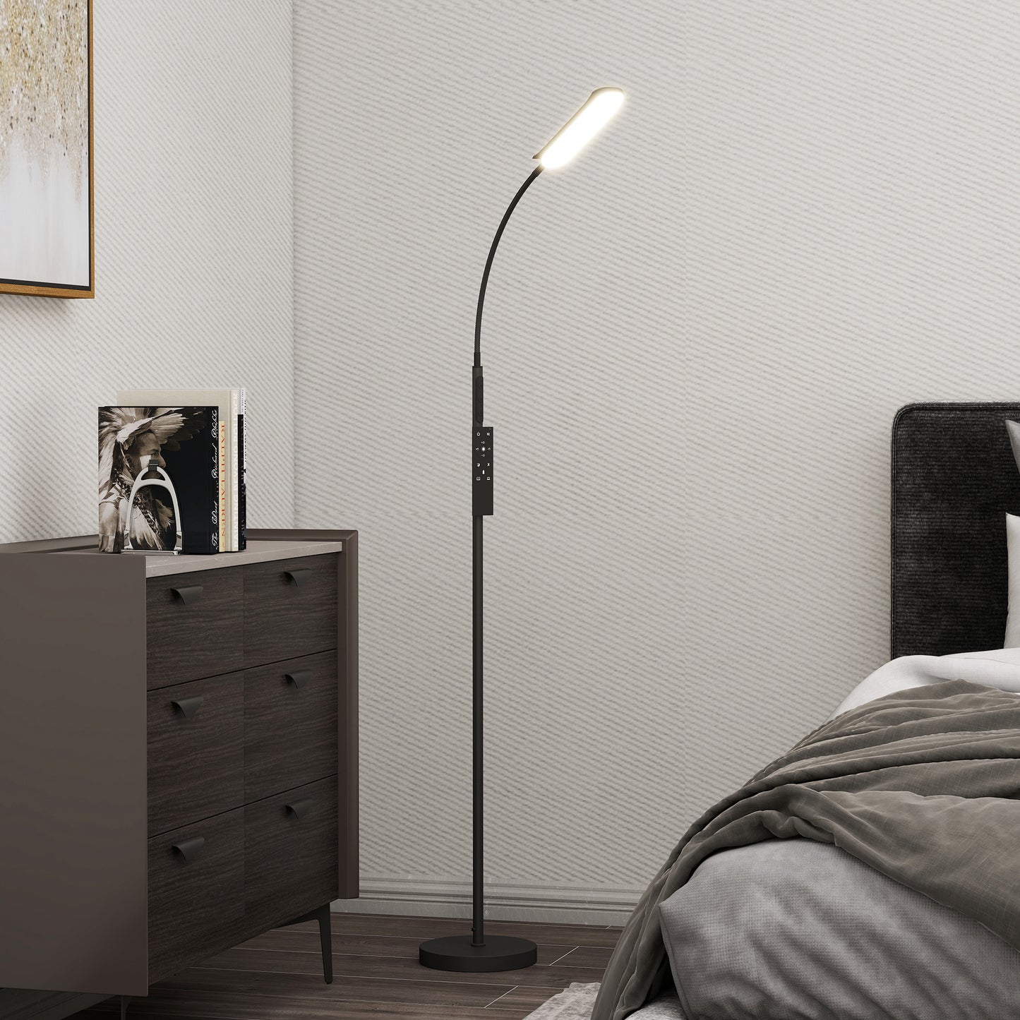 LED Floor Lamp With Remote And Touch Control Dimmable Color Temperature 360 Degree Gooseneck Timer Memory Black