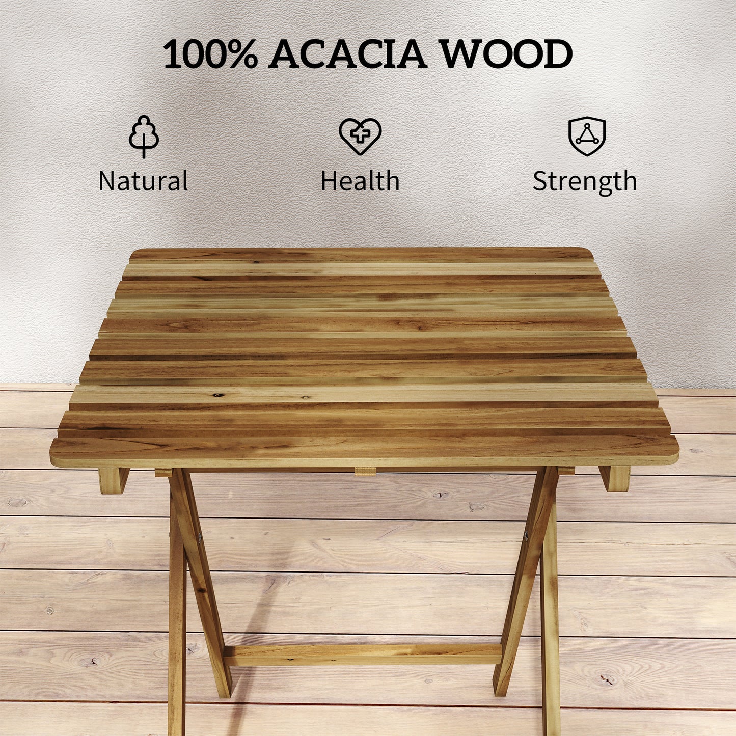 Outsunny Outdoor Foldable Acacia Wood Coffee Table For Patio Garden Balcony Natural Wood