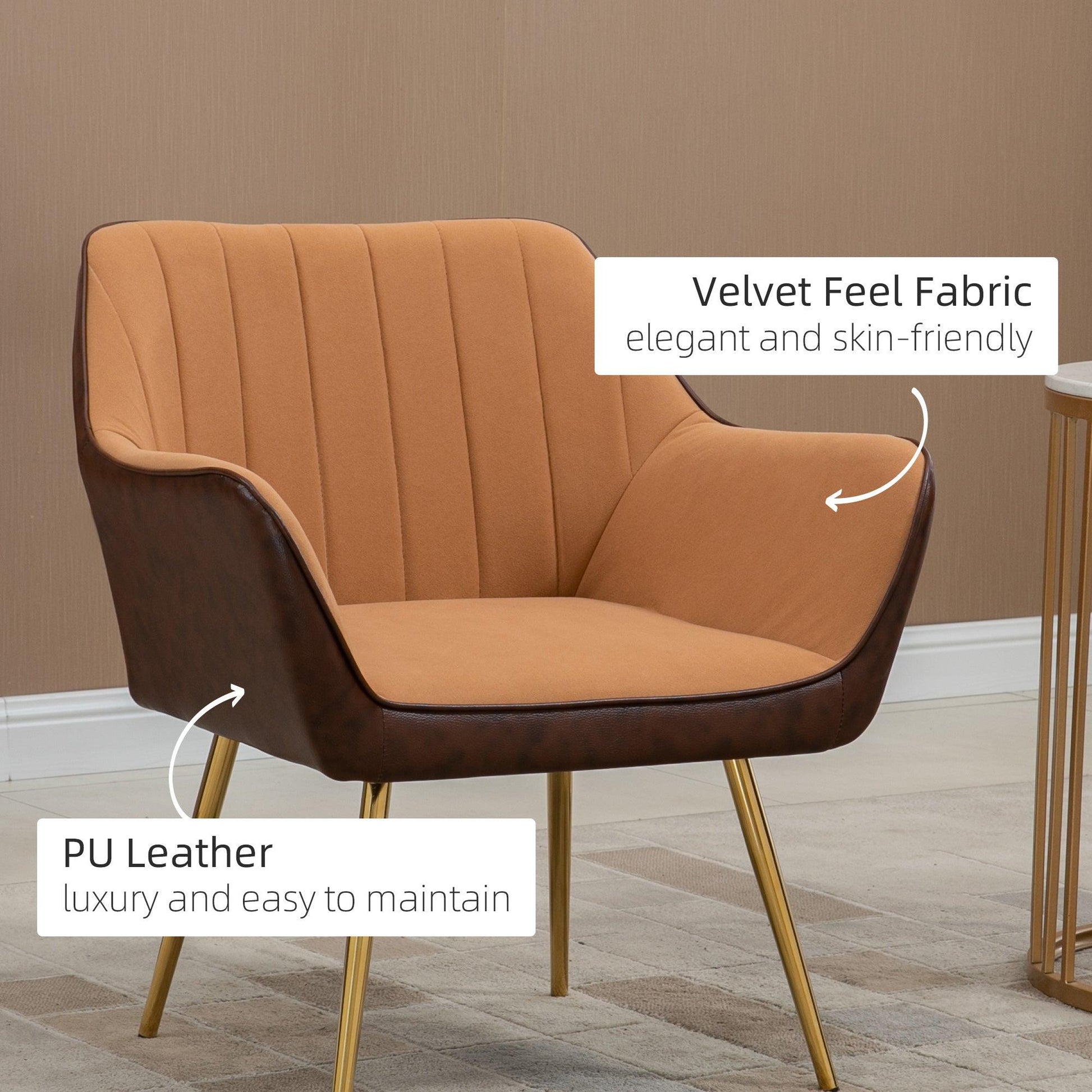 HOMCOM Accent Chairs Velvet Armchairs for Living Room and Bedroom Light Brown - ALL4U RETAILER LTD