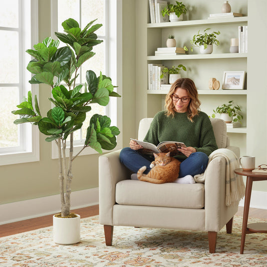 HOMCOM 180cm Artificial Fiddle Leaf Fig Tree White Cement Planter Realistic Leaves Textured Trunk