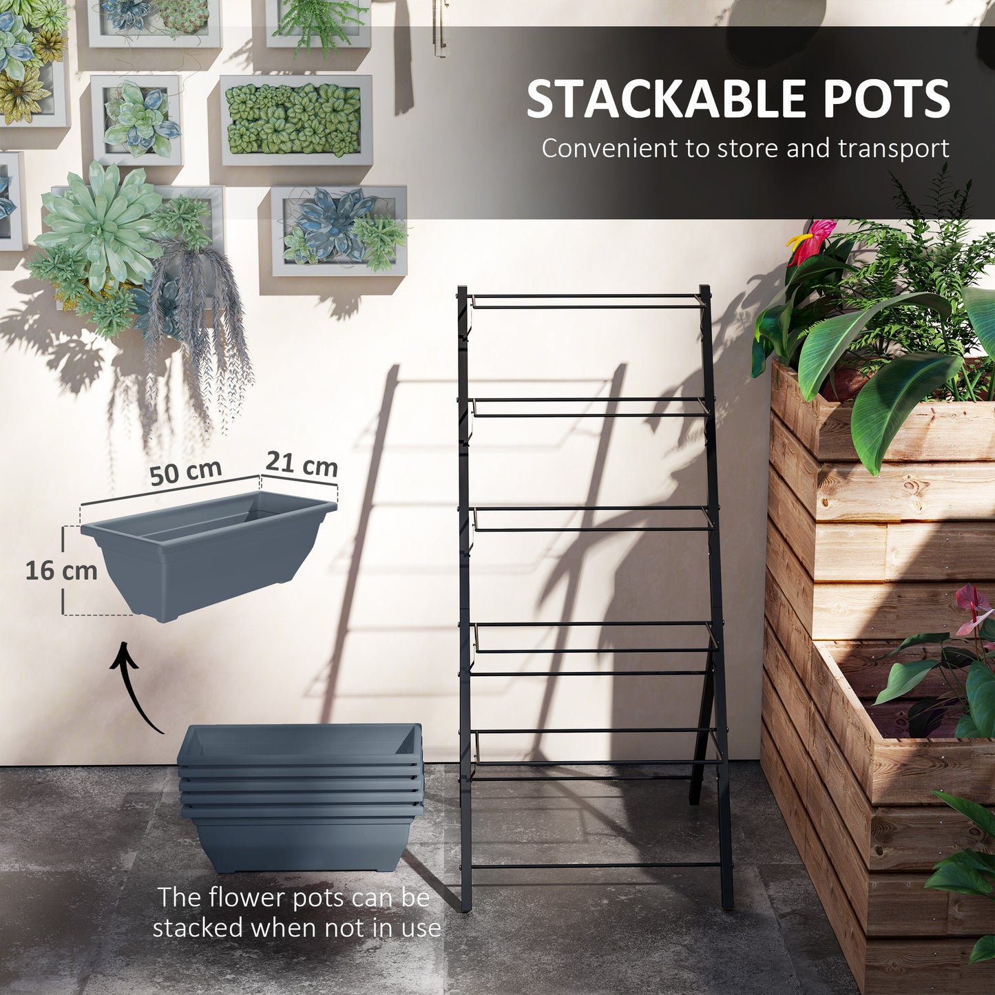 Outsunny 5 Tier Raised Garden Bed Vertical Ladder Plant Stand With 5 Removable Boxes Drainage Holes And Plugs Grey