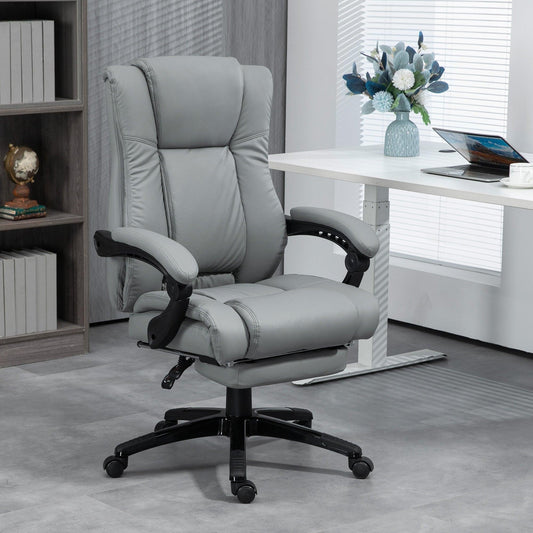 Vinsetto PU Leather Office Chair, Swivel Computer Chair with Footrest, Wheels, Adjustable Height, Grey - ALL4U RETAILER LTD