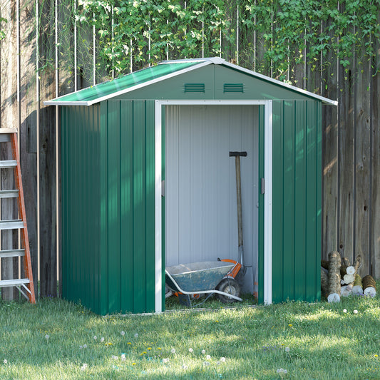 Outsunny 6.5ft x 3.5ft Metal Garden Storage Shed Outdoor Tool Storage Double Sliding Doors 4 Vents Green - ALL4U RETAILER LTD