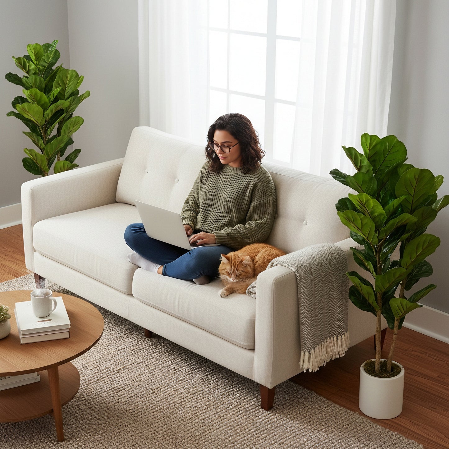 HOMCOM 120cm Set of 2 Artificial Fiddle Leaf Fig Trees Green Realistic Indoor Plant Decor