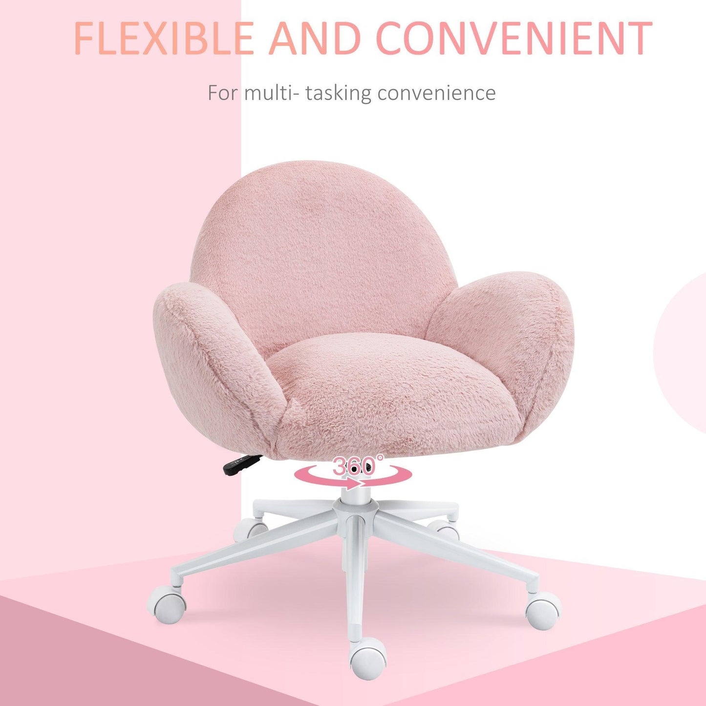 HOMCOM Pink Office Chair with Backrest and Armrest - Home and Bedroom - ALL4U RETAILER LTD