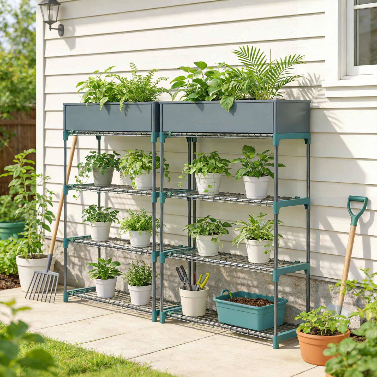 Outsunny 4 Tier Plant Stand Indoor Outdoor Set Of 2 Metal Plant Shelf With Rack Buckles For Easy Assembly Flower Display