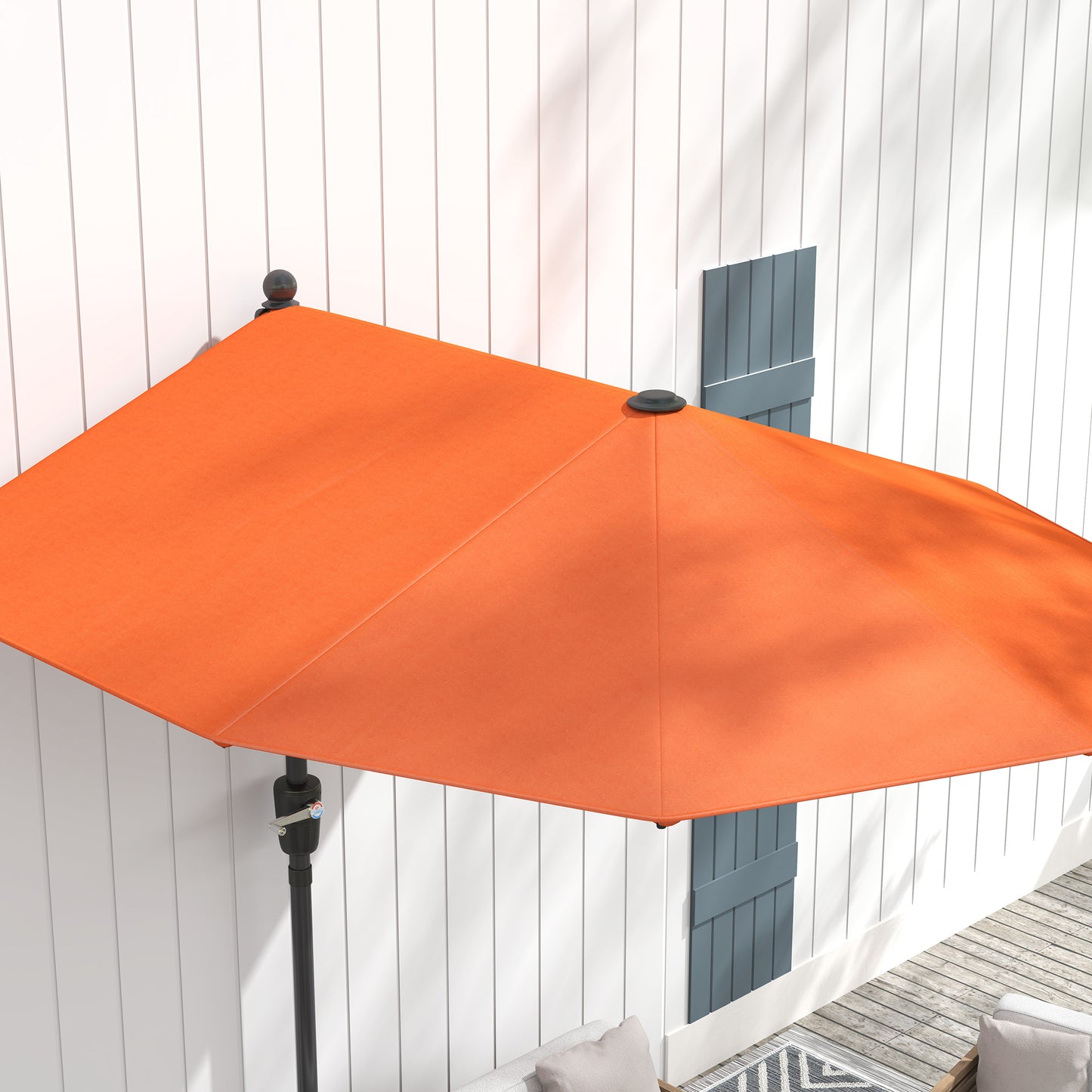 Outsunny 2m Half Parasol Umbrella Orange Extra Long Canopy For Wall Or Window Shade Outdoor Garden Sun Shelter