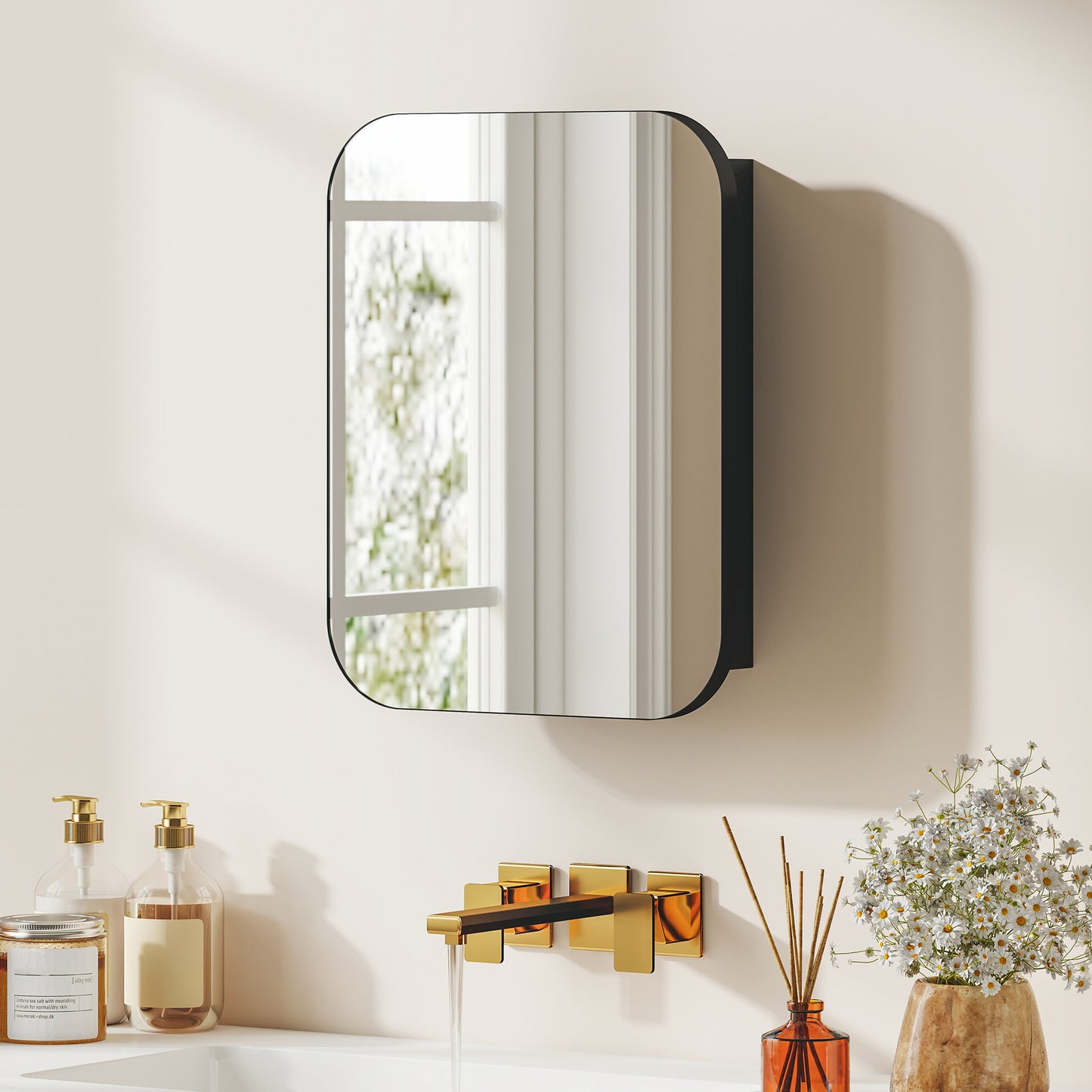 HOMCOM Bathroom Medicine Cabinet With Mirror Black Wall Cabinet Soft Close Hinges Adjustable Shelves