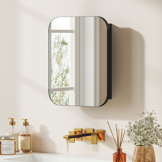 HOMCOM Bathroom Medicine Cabinet With Mirror Black Wall Cabinet Soft Close Hinges Adjustable Shelves