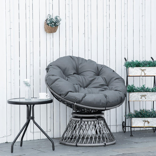 Outsunny 360° Swivel Rattan Papasan Moon Bowl Chair Round Outdoor w/ Padded-Grey - ALL4U RETAILER LTD