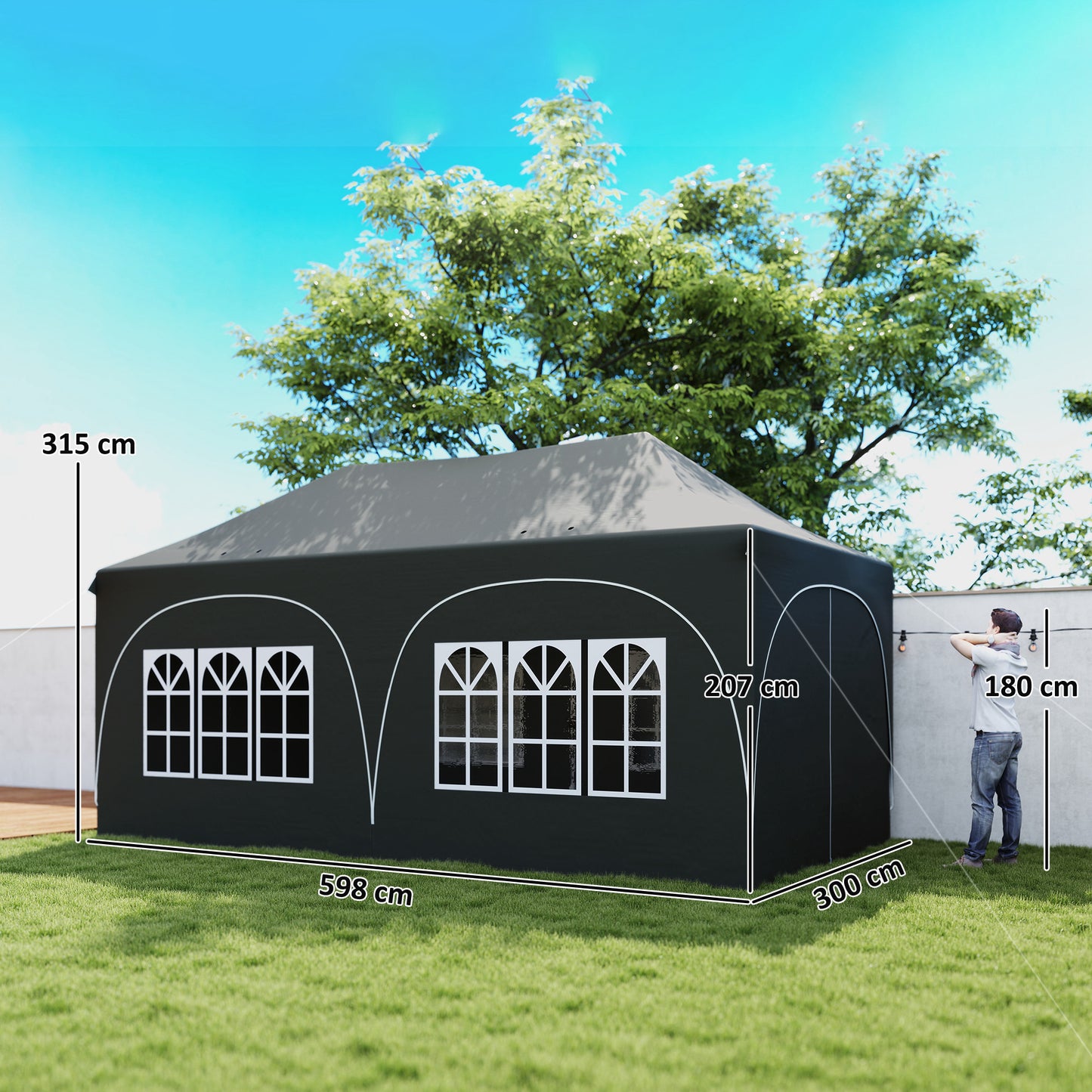 Outsunny 3x6m Pop Up Gazebo Shelter With Sides 6 Sandbags Peak Top Garden Party Tent Marquee Carry Bag Dark Grey