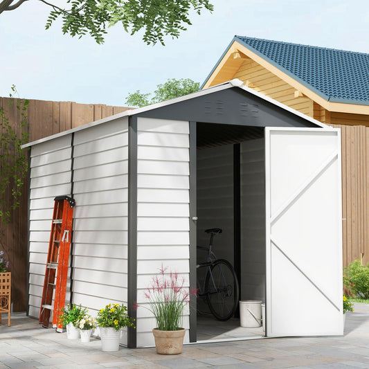 Outsunny 9x 6FT Metal Outdoor Garden Shed, Galvanised Tool Storage Shed w/ Sloped Roof, Lockable Door for Patio Lawn, Dark Grey - ALL4U RETAILER LTD