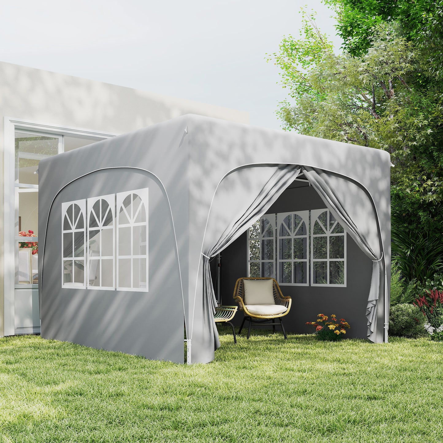 Outsunny 3x3m Pop Up Gazebo Shelter With Accessories Light Grey UPF50 UV Protection Adjustable Heights 253cm 263cm 273cm