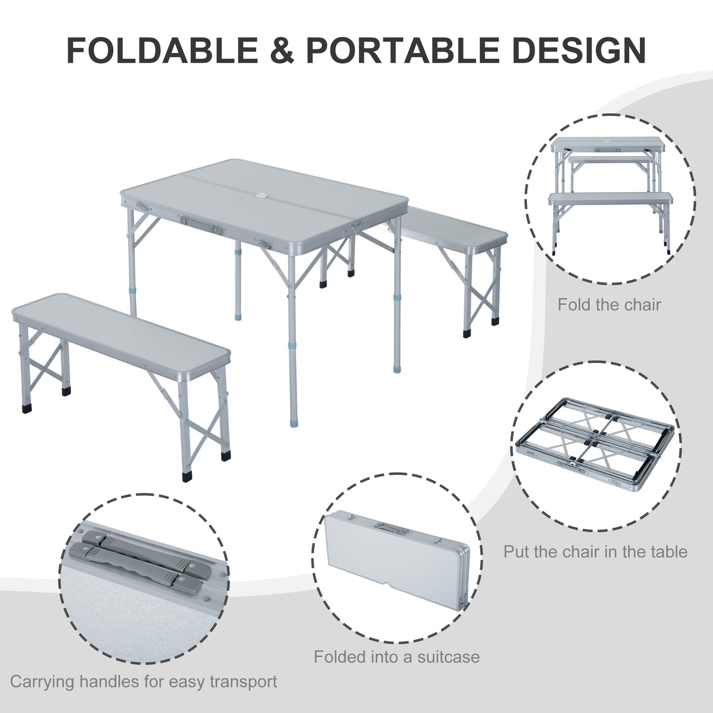 Outsunny Portable Aluminum Folding Picnic Table and Chairs Set for Camping and BBQ - ALL4U RETAILER LTD