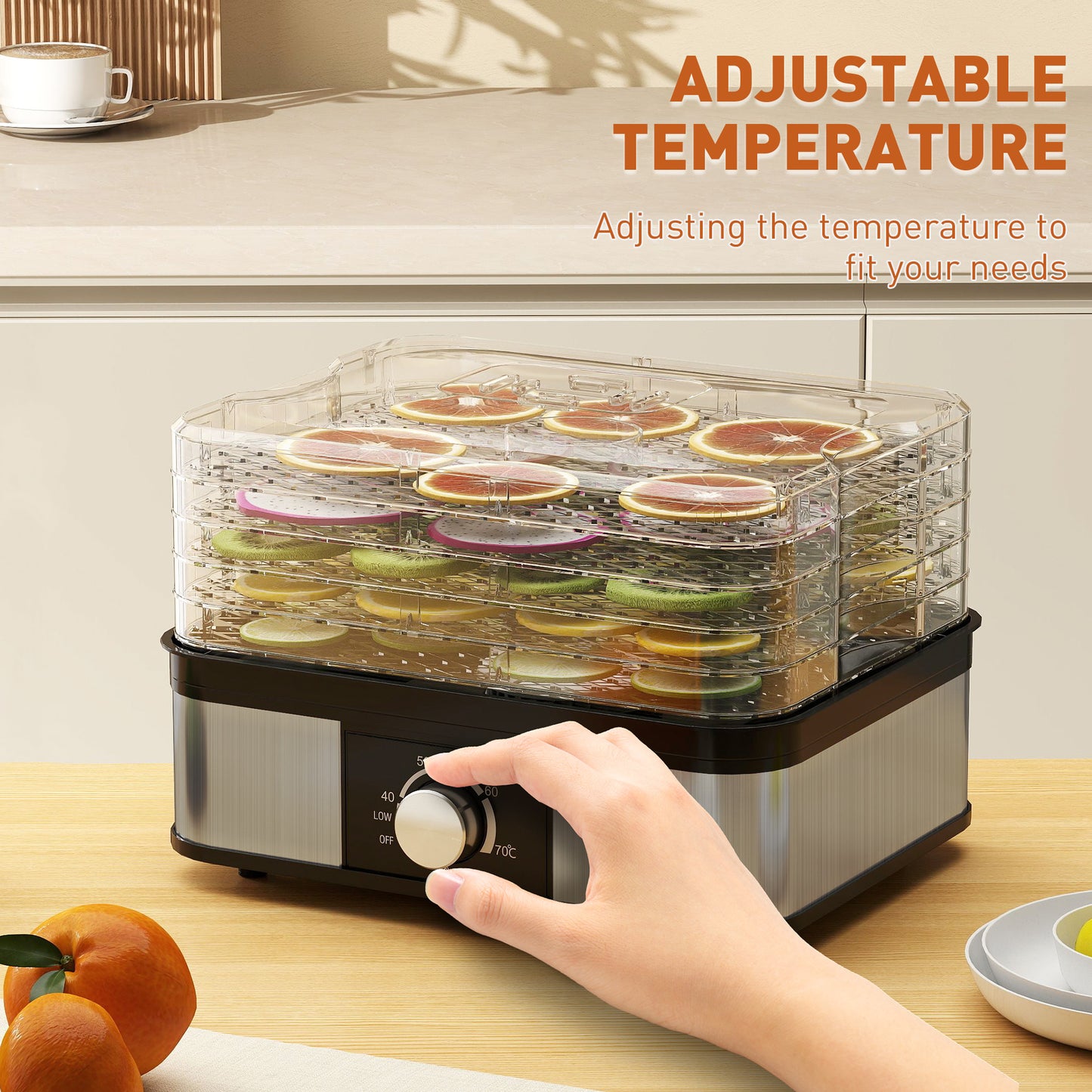 HOMCOM 5 Tier Food Dehydrator 245W Dryer With Adjustable Temperature 40 To 70 C For Fruit Meat Veg Jerky Black