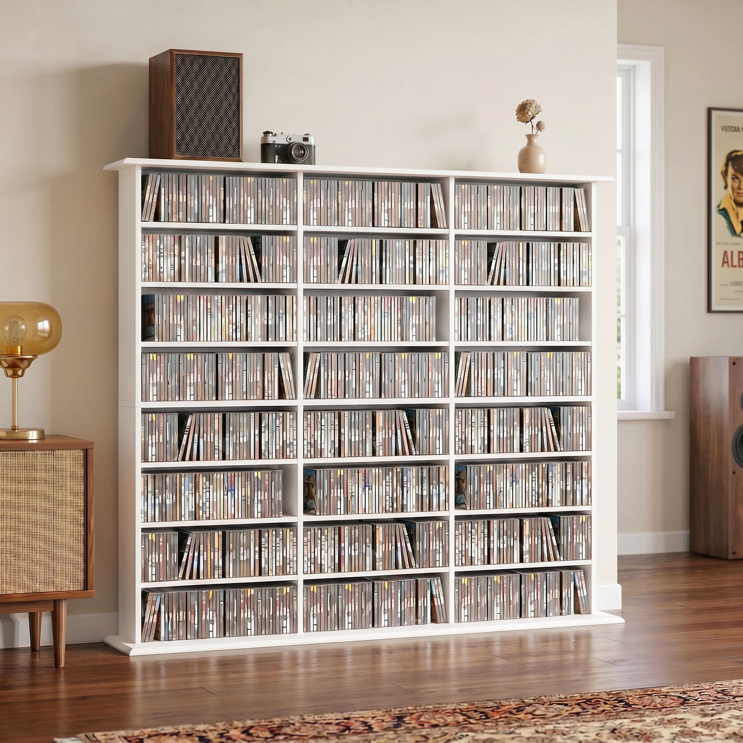 HOMCOM 1032 CD And 594 DVD Blu Ray Storage Unit With 24 Compartments And 18 Adjustable Shelves White