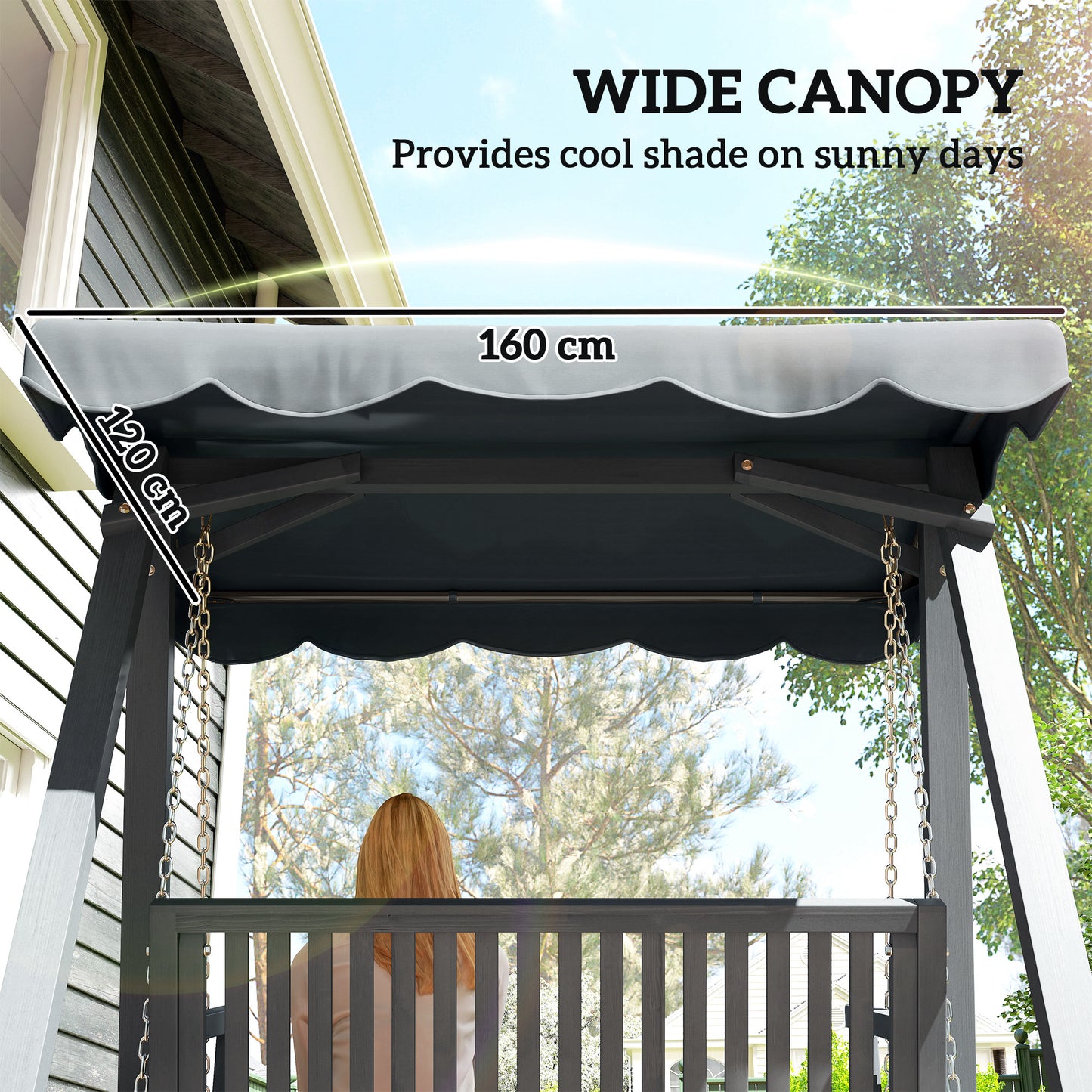Outsunny 2 Seater Garden Swing With Canopy Wooden Outdoor Swing Chair Hammock Bench For Balcony Patio Porch Grey