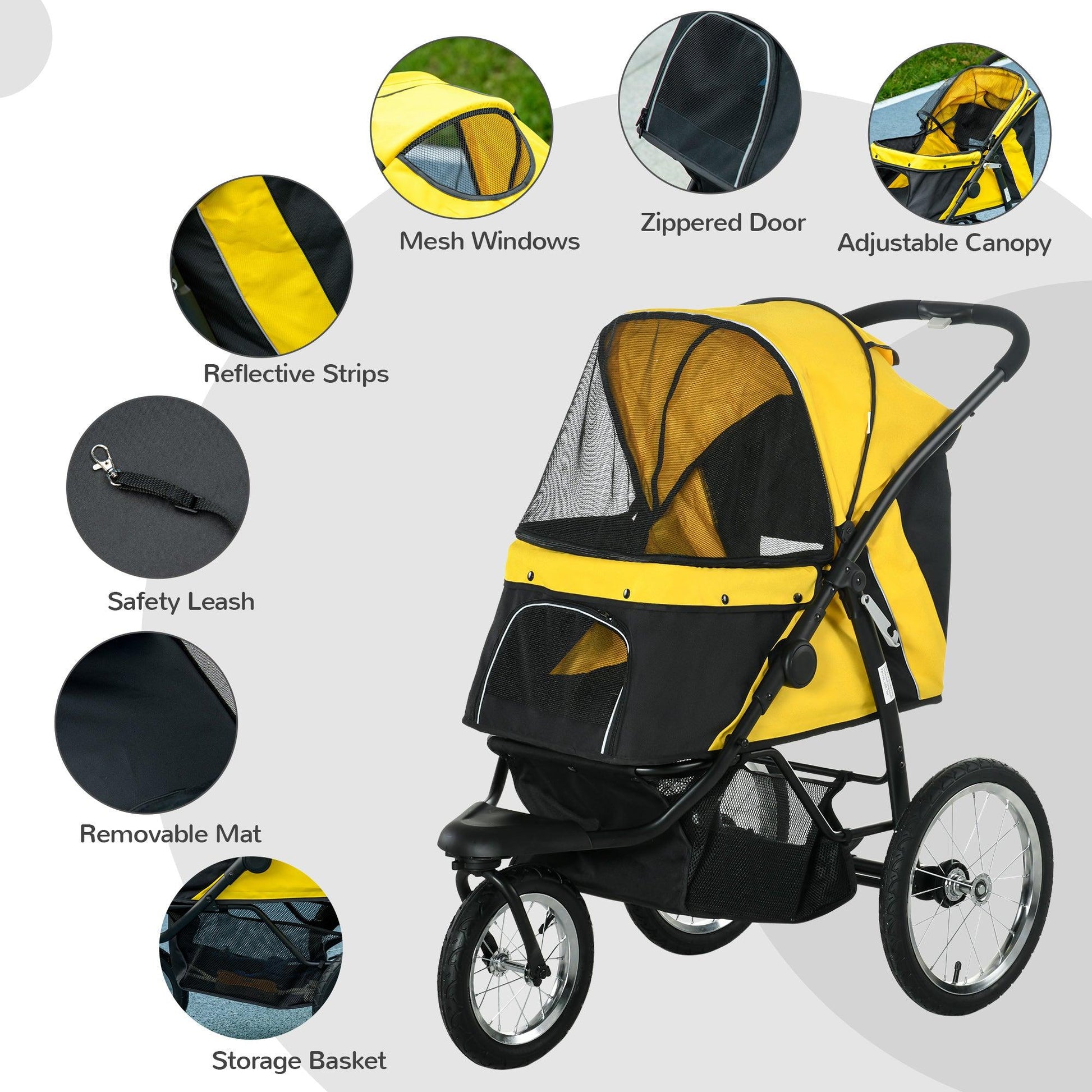 PawHut Foldable Pet Stroller Jogger for Small/Medium Dogs, Yellow - ALL4U RETAILER LTD