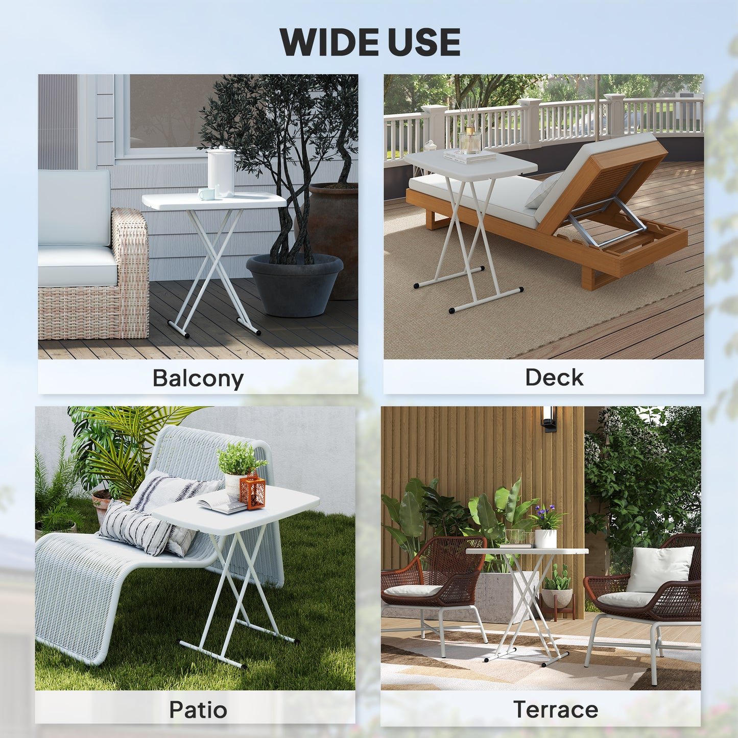 Outsunny Minimal Folding Outdoor Table White Portable Compact Lightweight With Powder Coated Metal Frame And Plastic Top