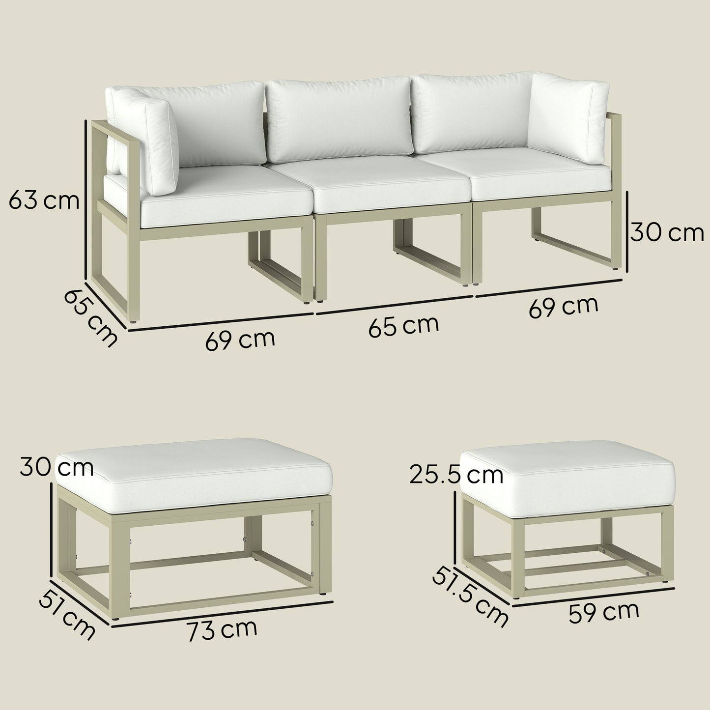 Outsunny Garden Daybed 6 Piece Outdoor Sectional Sofa Set Aluminium Patio Conversation Furniture With Coffee Table
