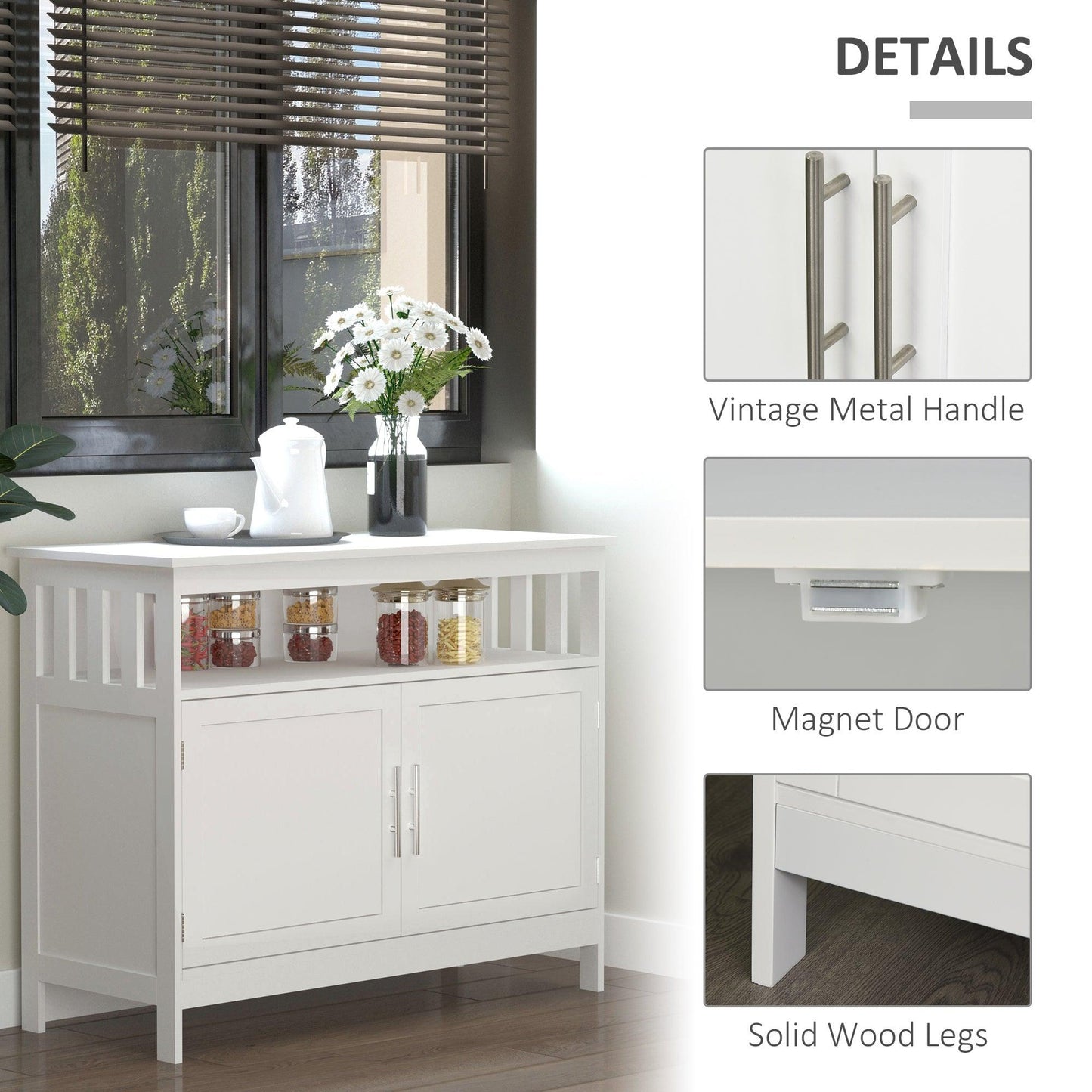 HOMCOM White Kitchen Console Table/Buffet Sideboard with Cabinet and Shelf - ALL4U RETAILER LTD