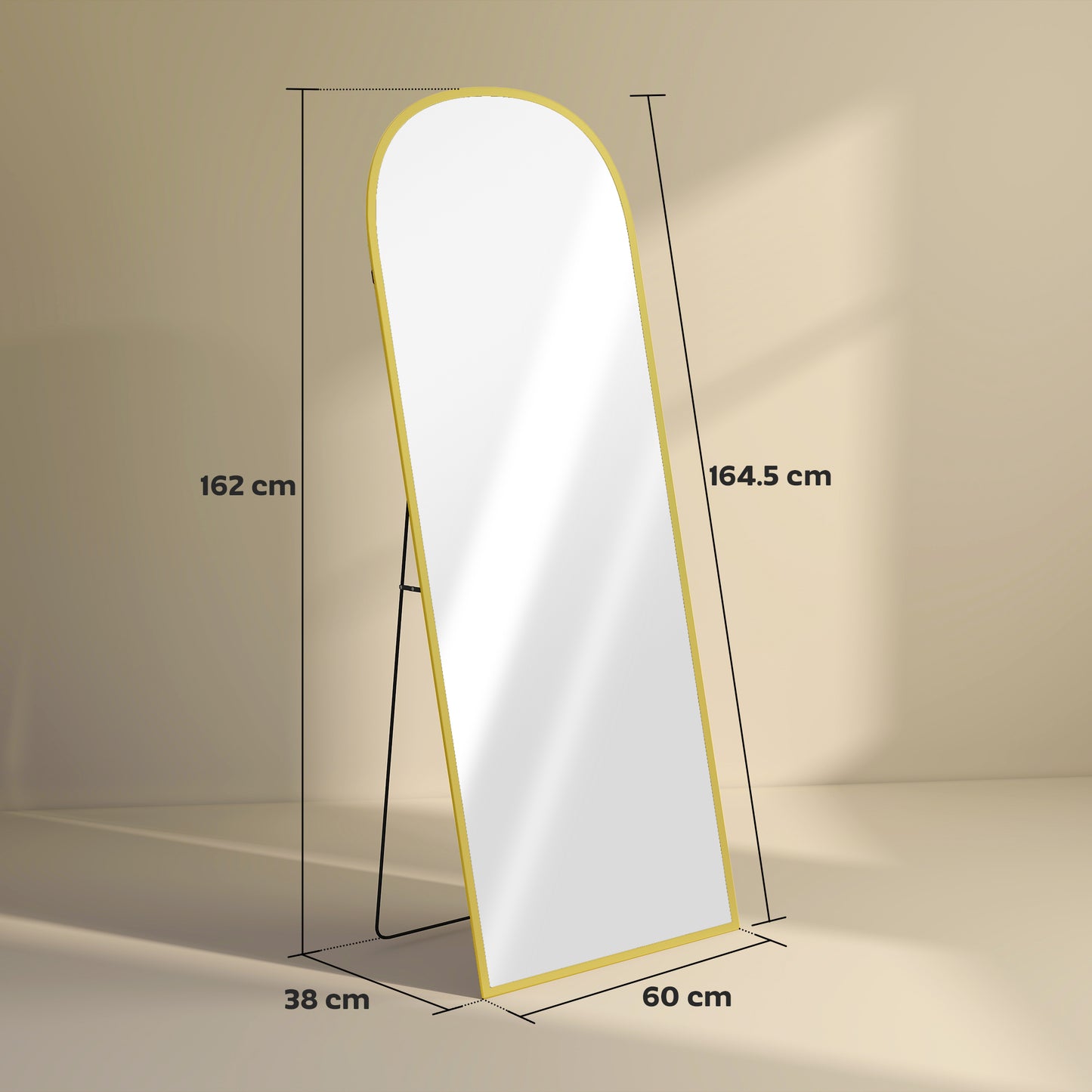 HOMCOM 165cm Aluminium Frame Standing Mirror Gold With Two Way Use And Wall Mount Option Full Length Floor Mirror