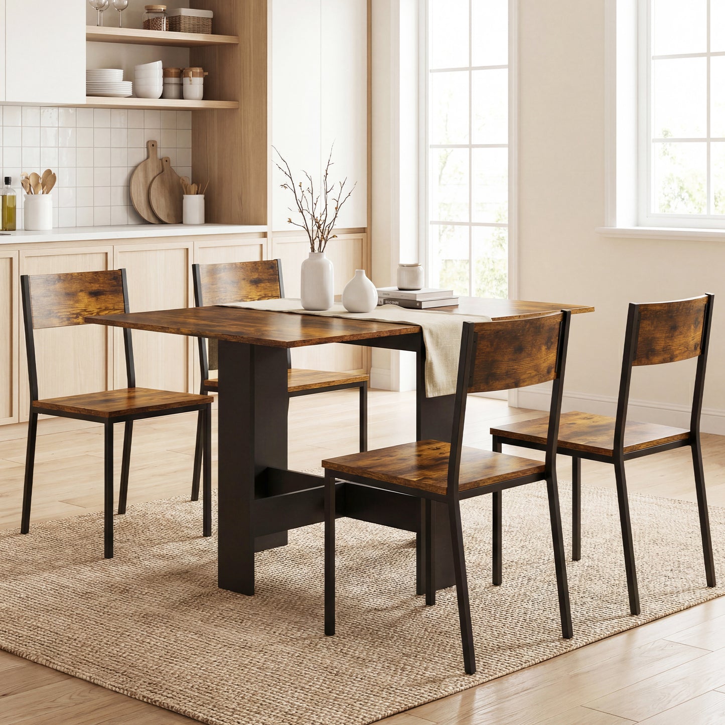 HOMCOM Folding Dining Table Space Saving Drop Leaf Kitchen Table For 4 To 6 People Rustic Brown