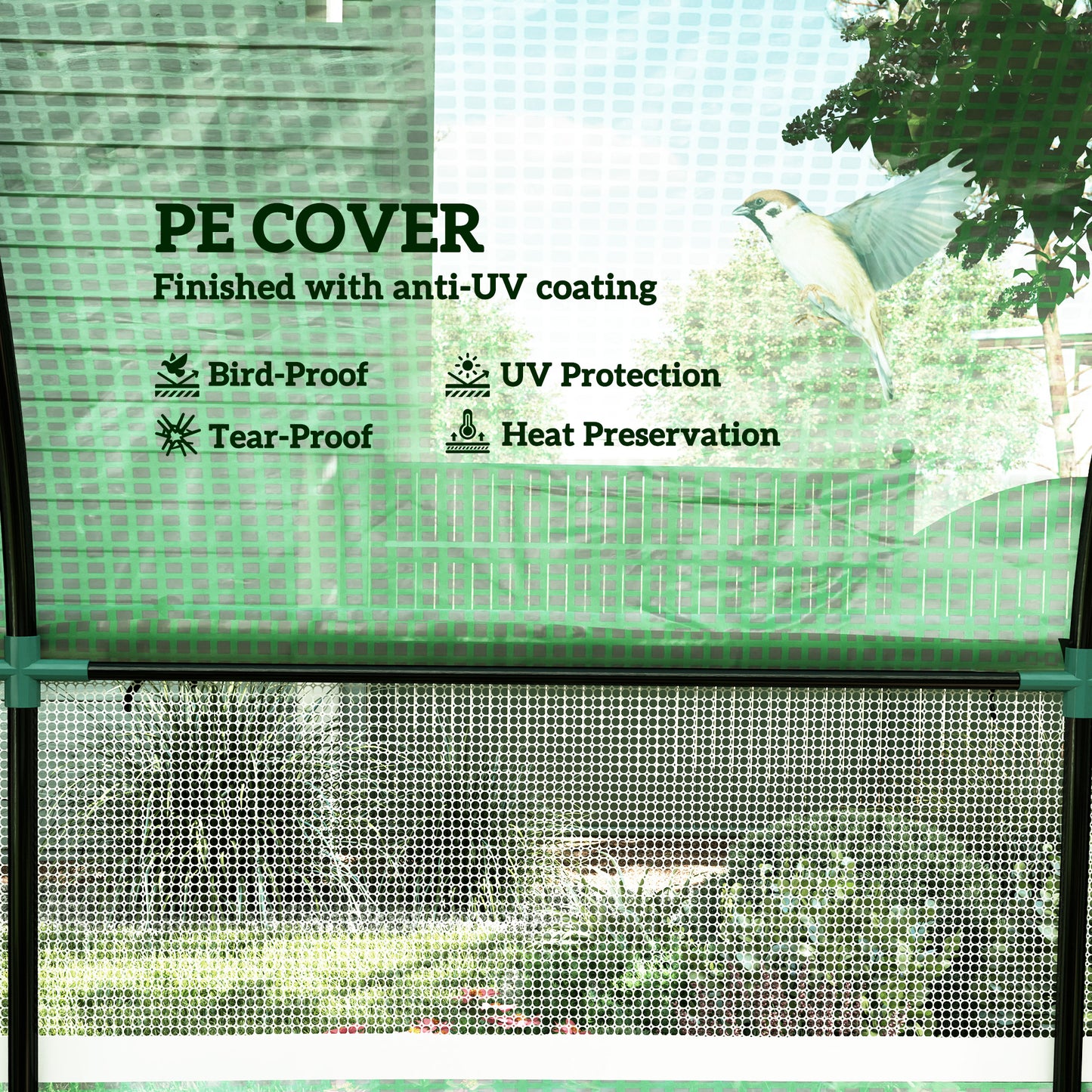 Outsunny 300cm By 300cm Walk In Polytunnel Greenhouse With Zipped Doors And Mesh Windows