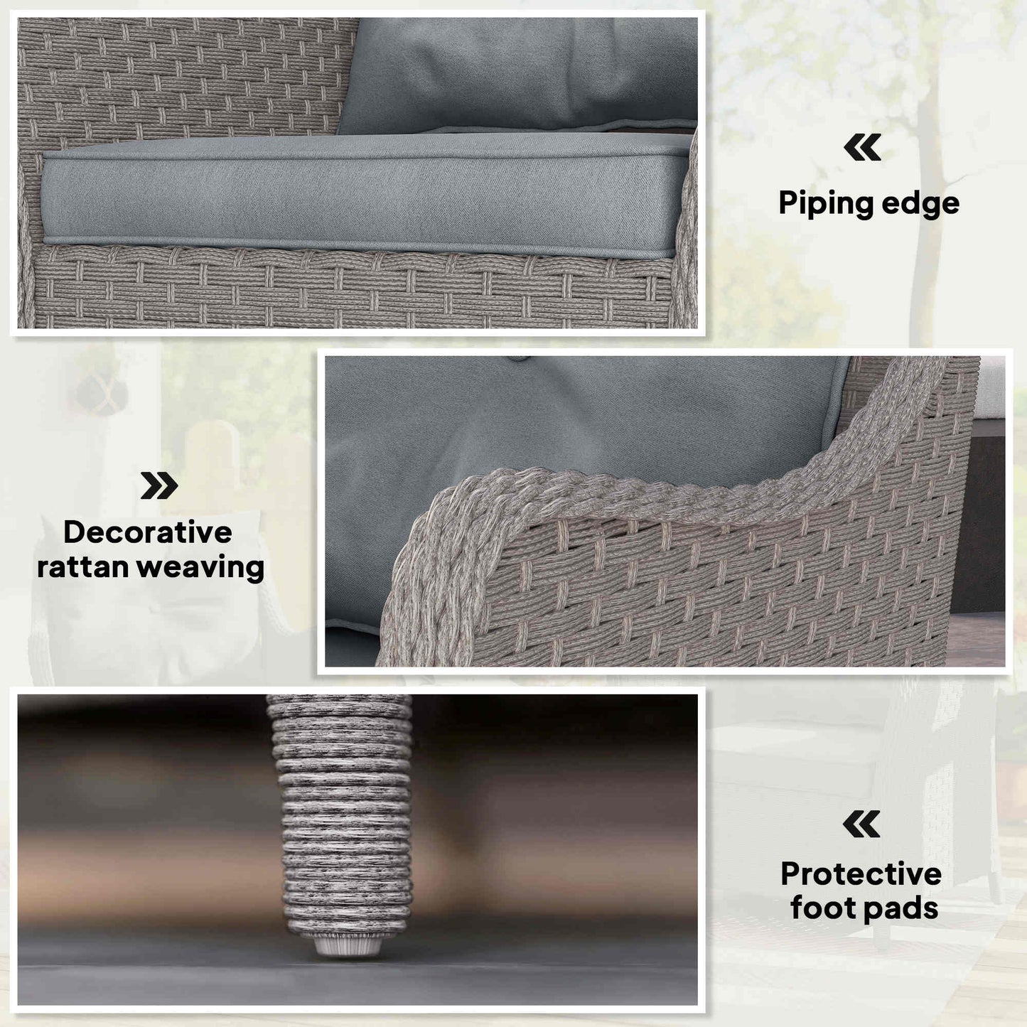 Outsunny Rattan Garden Chairs Set 2 With Cushions High Back Armrests PE Wicker Steel Frame Balcony Porch Light Grey
