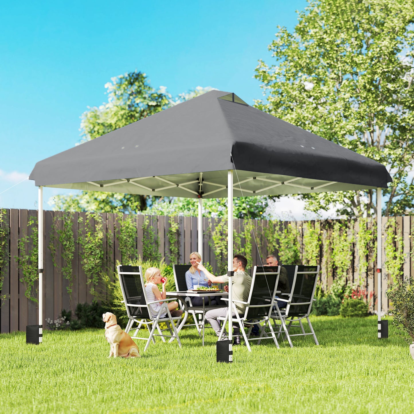 Outsunny 3 X 3 M Pop Up Gazebo With Wheels UPF50 Plus One Touch Outdoor Garden Party Tent Canopy Dark Grey