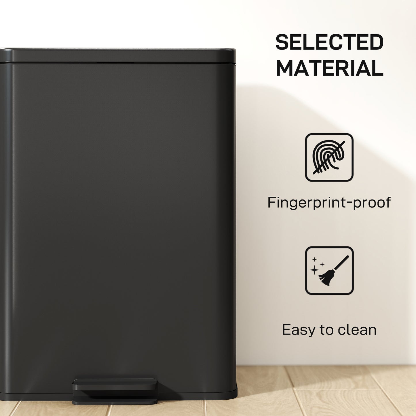 HOMCOM 20L Stainless Steel Pedal Bin With Soft Close Lid Stay Open Function Matte Black Removable Inner Bucket