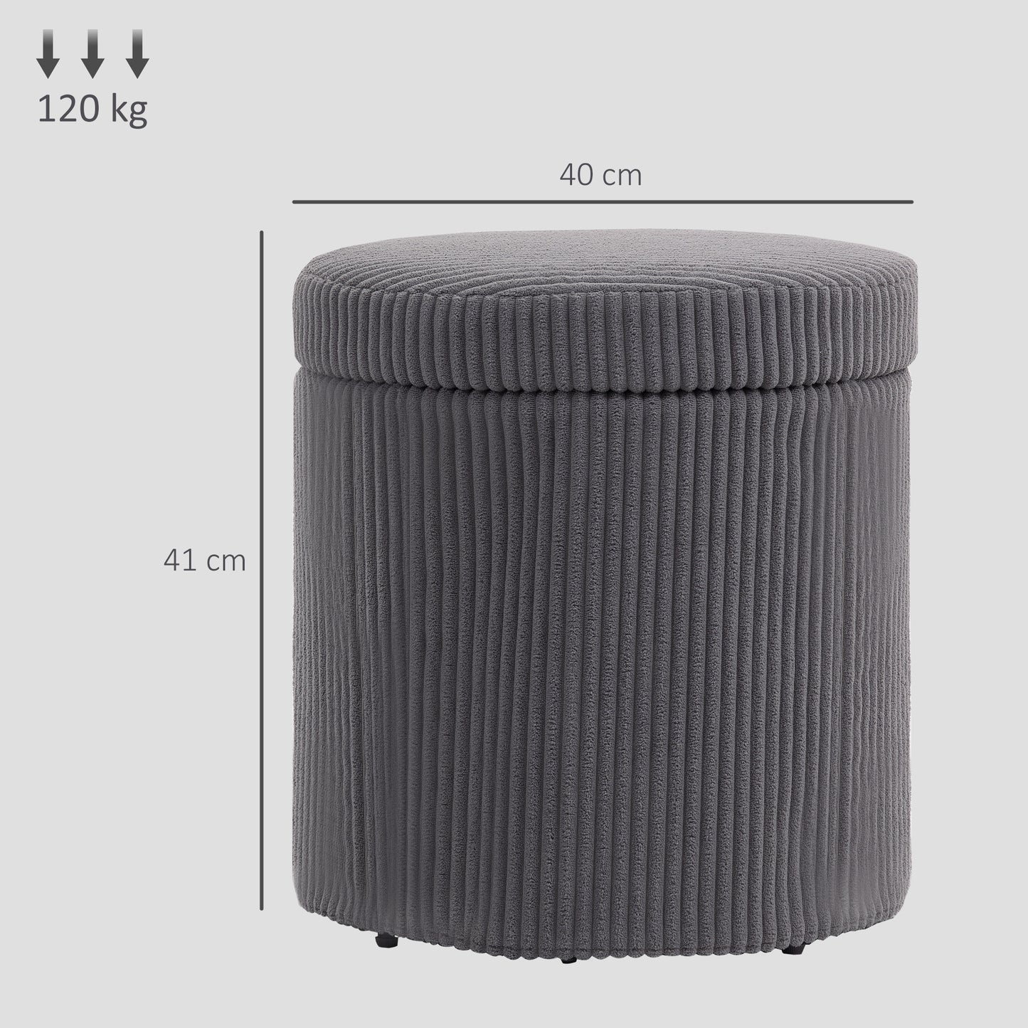 HOMCOM 40cm Storage Ottoman Corduroy Footstool With Removable Lid And Legs Vanity Stool For Living Room Bedroom Grey