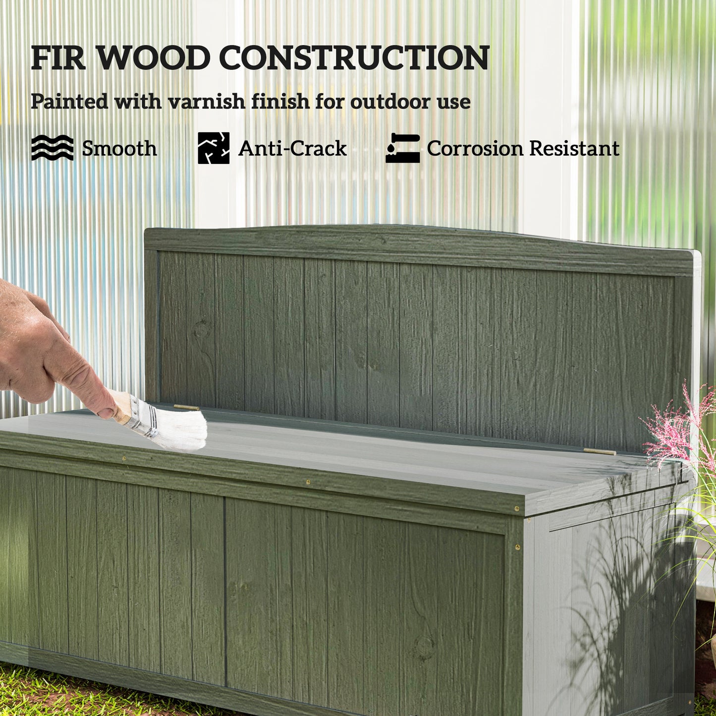 Outsunny Wood Storage Bench For Patio And Garden Furniture Grey Weatherproof Fir Wood With Underseat Storage