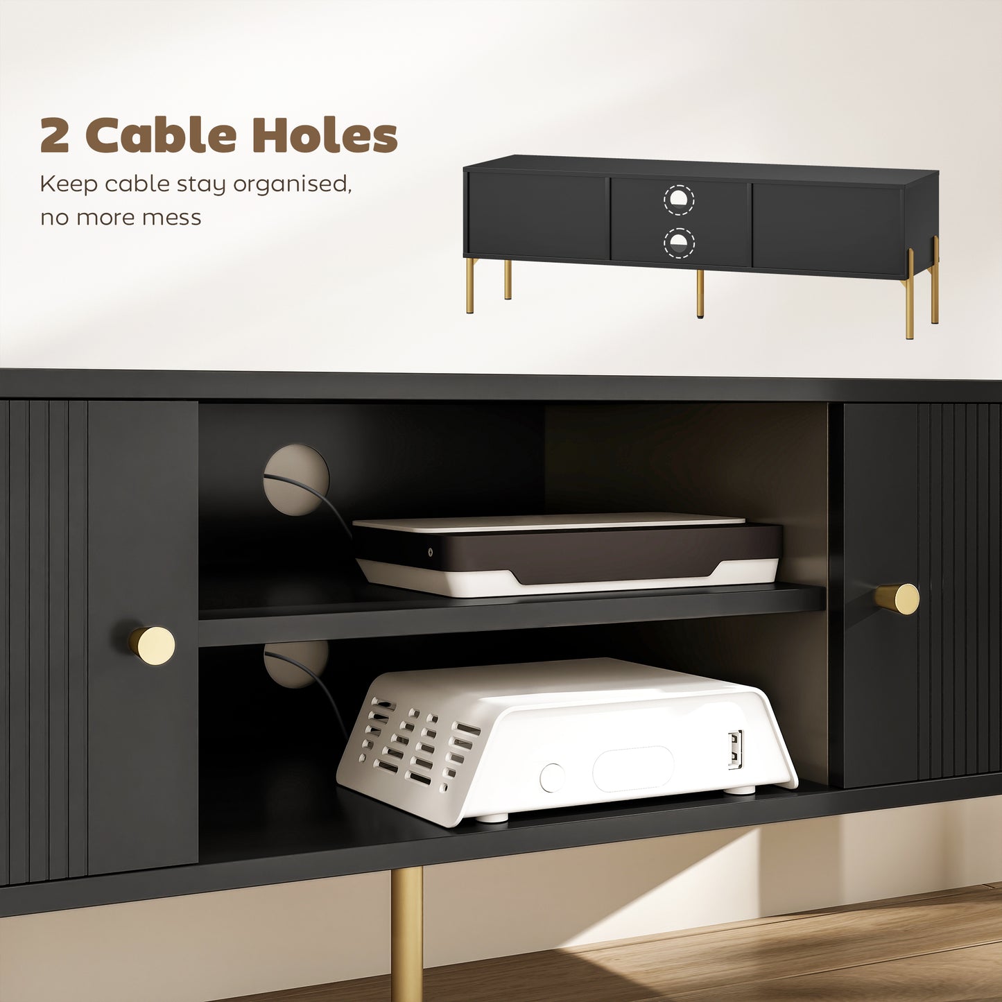 HOMCOM TV Stand for 65 Inch TVs Entertainment Center With Two Open Shelves And Two Cabinets Steel Legs Black