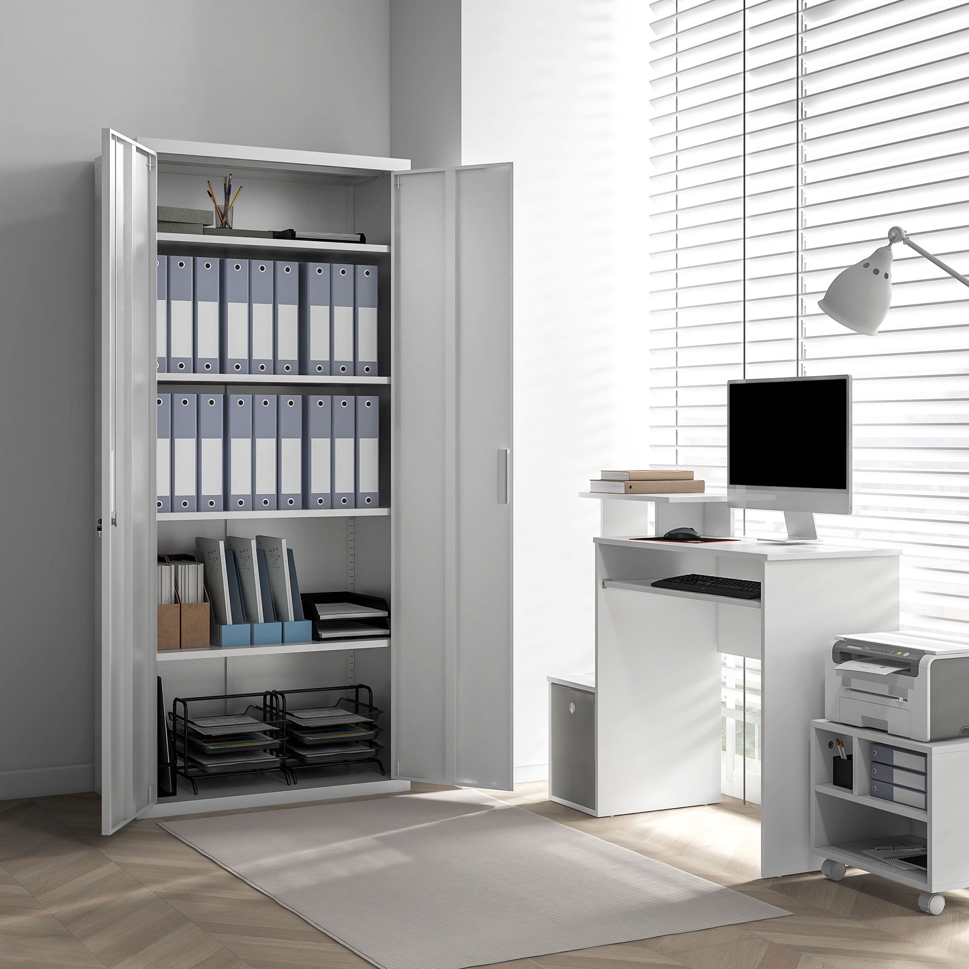 Vinsetto Stylish White Steel Filing Cabinet with Lockable Doors and Adjustable Shelves - ALL4U RETAILER LTD