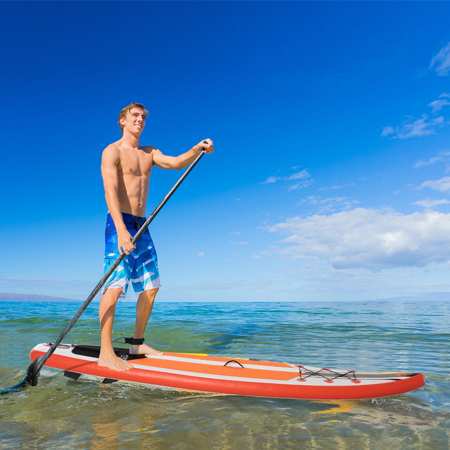 Outsunny 10'6" x 30" x 6" Lightweight Inflatable Stand Up Paddle Board with Adjustable Paddle and Non-Slip Deck, White - ALL4U RETAILER LTD