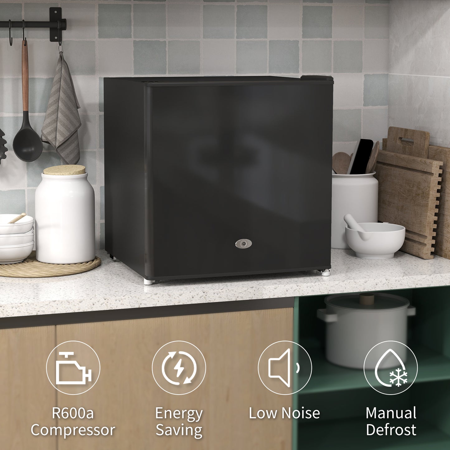 Homcom 35L Mini Freezer With 35 Liter Capacity, Temperature Range -24F To -14F, Black, Compact Countertop Freezer