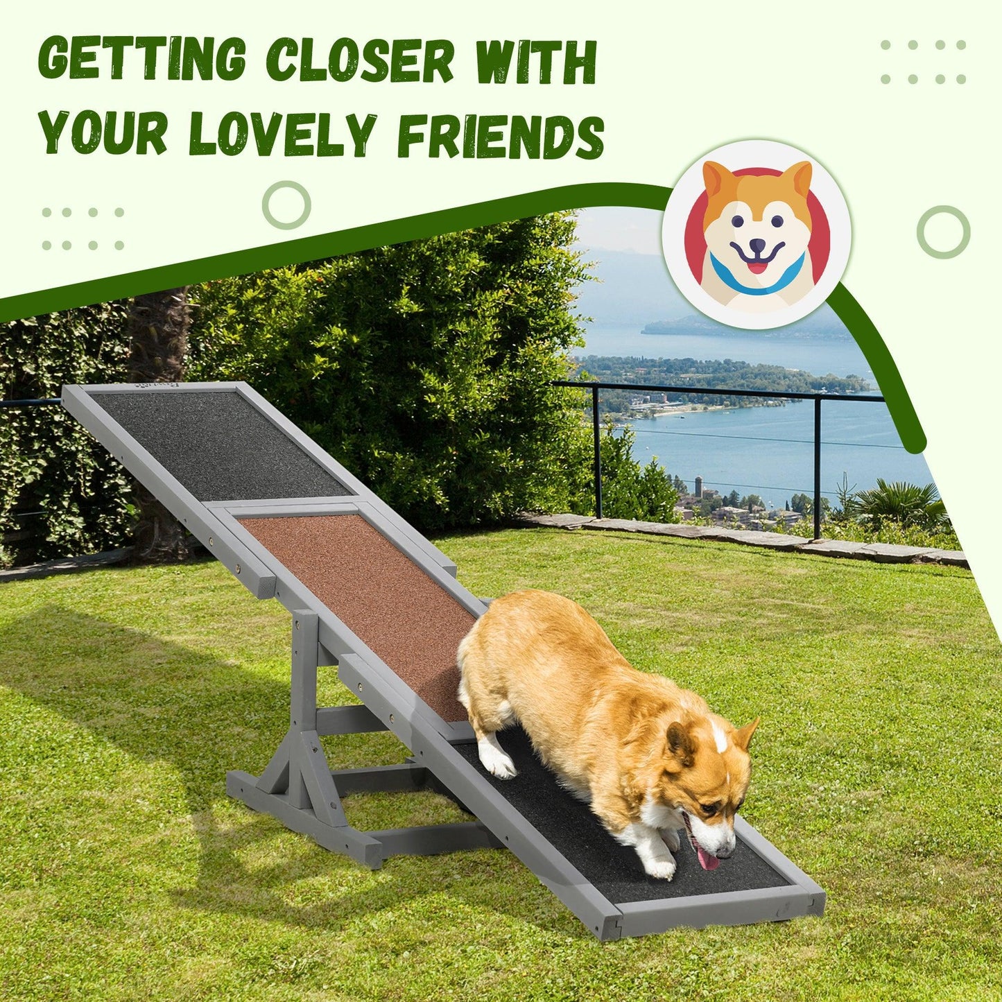 PawHut Wooden Pet Seesaw for Big Dogs with Anti-Slip Surface, 180 x 30 x 30cm - ALL4U RETAILER LTD