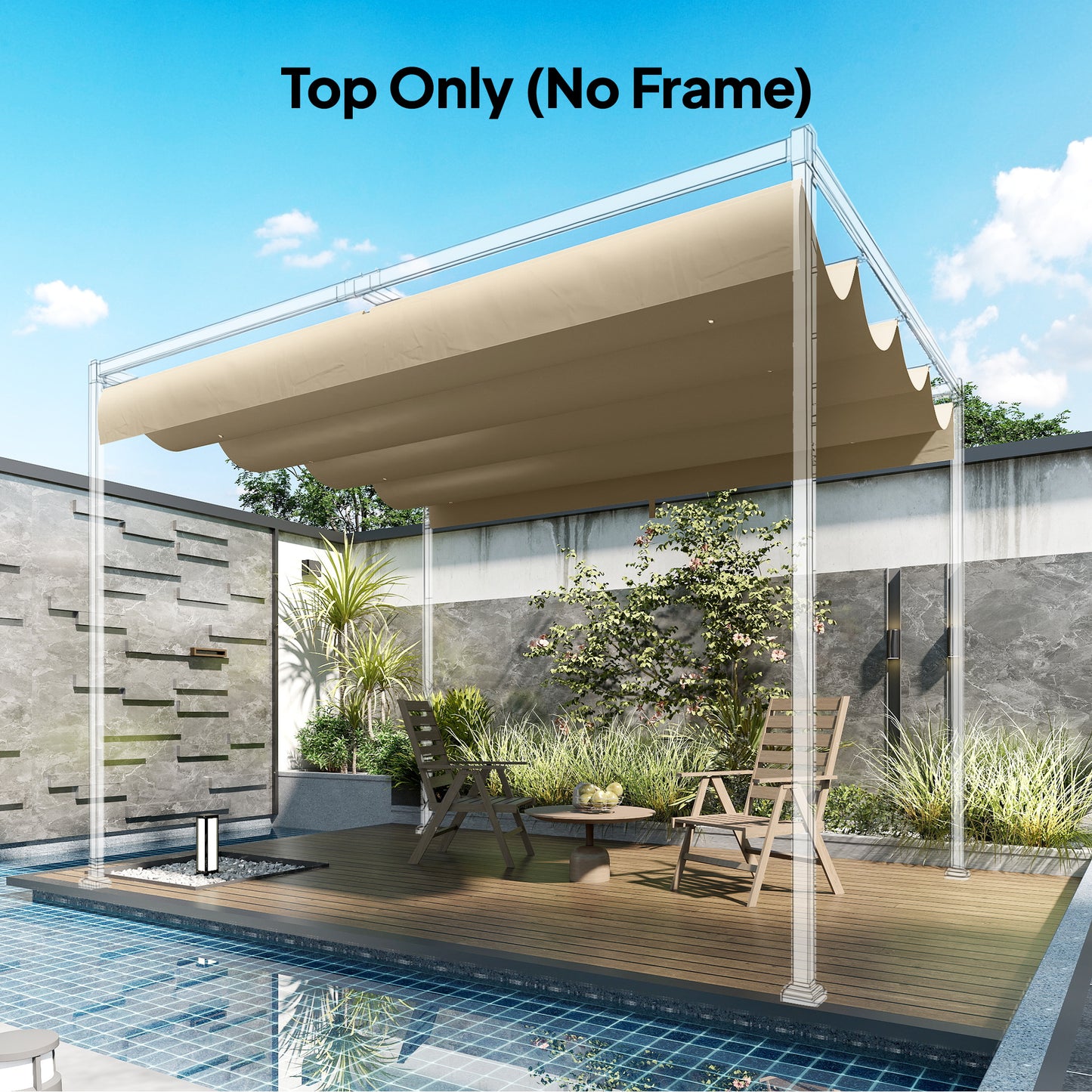Outsunny Retractable Pergola Canopy Replacement Cover 3.92 by 3.5 Meters UV30 Plus Khaki For 4 by 3 Meters Pergola