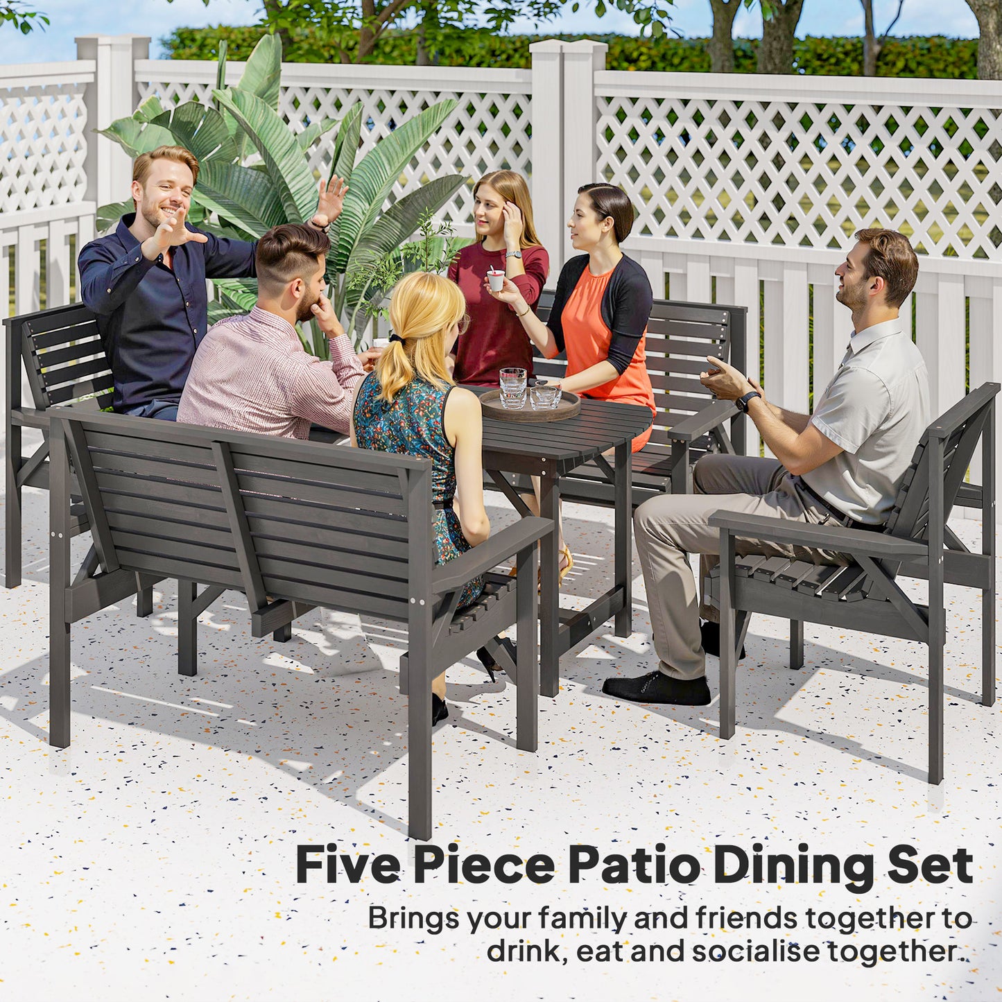 Outsunny 5 Piece Wooden Garden Dining Set For 6 Outdoor Conversation Set With 2 Armchairs 2 Loveseats And Table Grey
